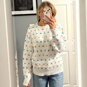 Vintage White Sweater with Multicolor Accents